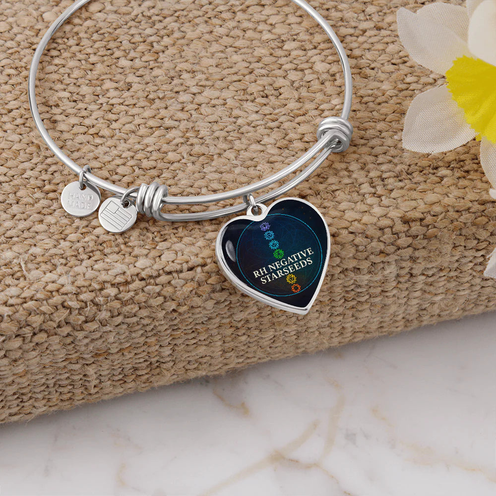 RH Negative Starseeds silver heart bangle bracelet